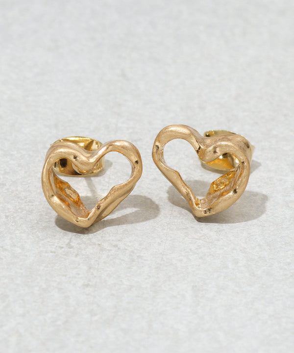 JMG250062 CO Kurinuki Heart Metal Earrings - Gold