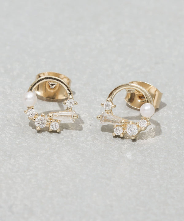 JMG250084 CO Sparkly Round Pearl Earrings - Gold