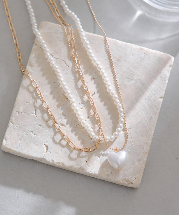 JMG250116 LA Pearl Heart Necklace Set