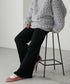 2311006 FO Rib Knit Ruffle Pants - BLACK