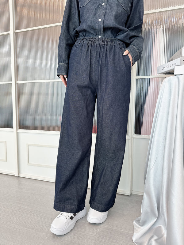 2510085 LA Denim Elastic Wide Pants - Navy