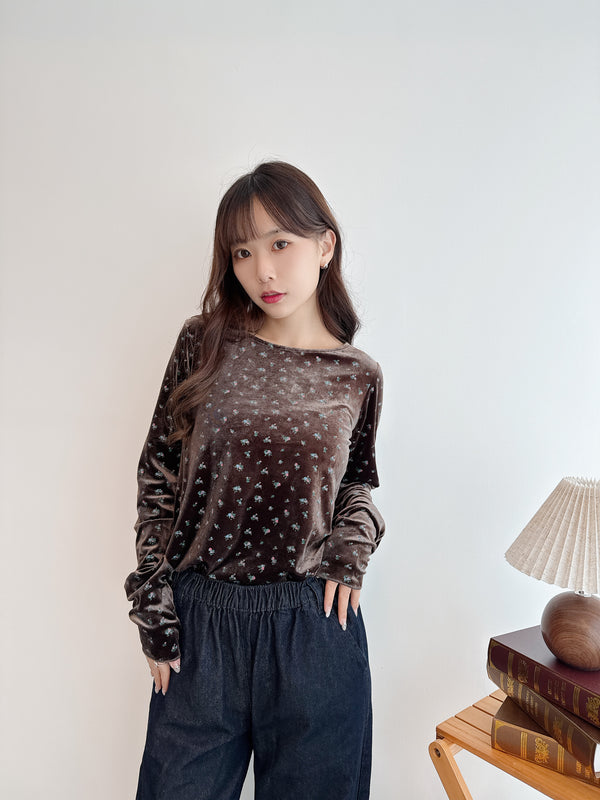 2510093 RO Flower Velvet Fingerless Top - Brown