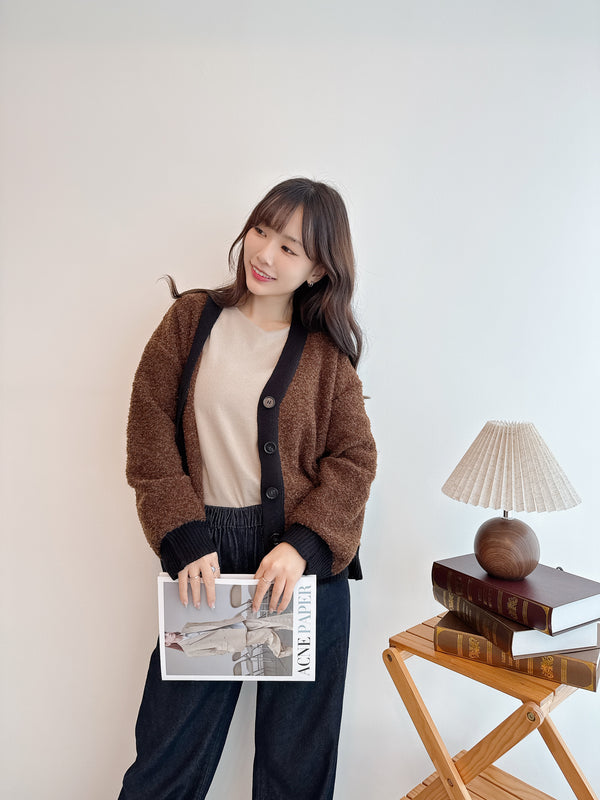 2510088 RO Loop Yarn Scheme Knit Cardigan - Brown