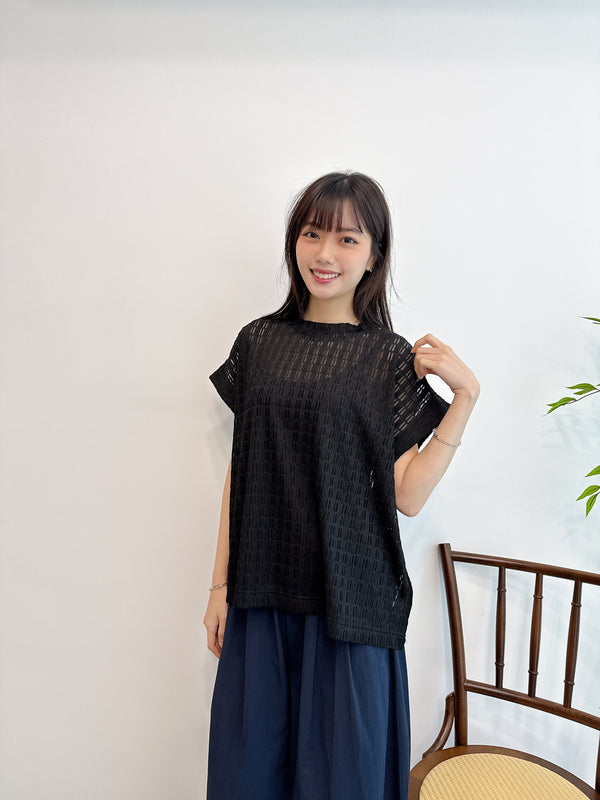 2504085 EM French Sleeve Mesh Top - Black