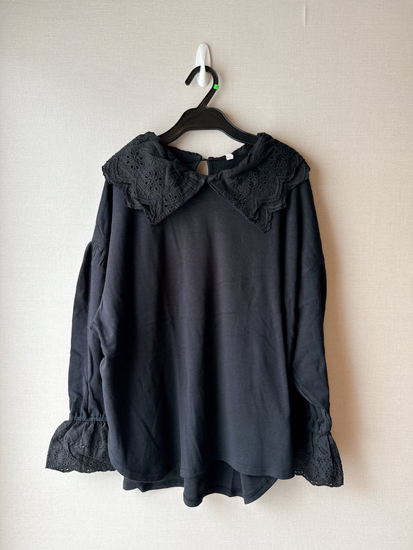 2509074 LUP French Rib Lace Tee - Black