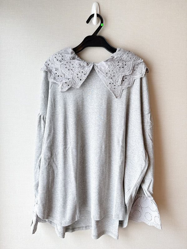2509074 LUP French Rib Lace Tee - Grey