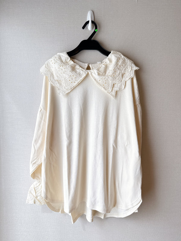 2509074 LUP French Rib Lace Tee - White