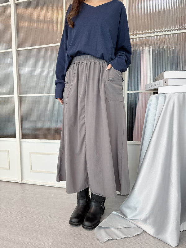2510096 FA Zipper Pocket A-Line Skirt - Grey