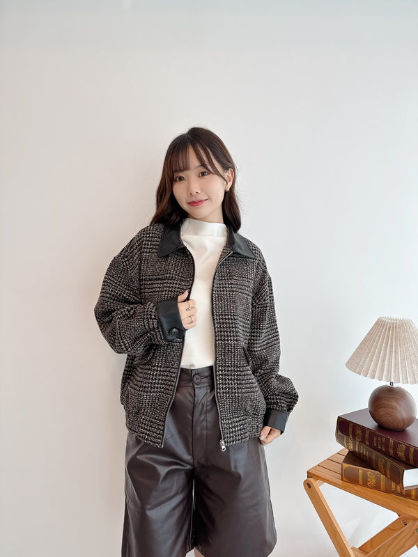 2510087 RO Check Faux Leather Blouson - Brown