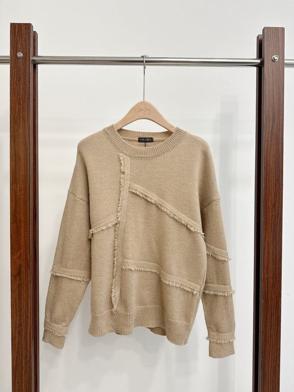 2510100 TU Fringe Switch Sweater - Beige