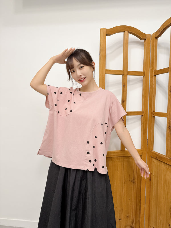 2507050 HA Dot Pattern Dolman Top - Pink