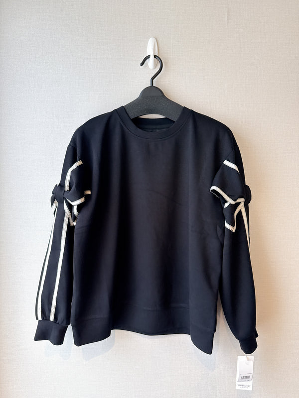 2509202 BC Line Stitch Ribbon Sleeves Pullover - Black