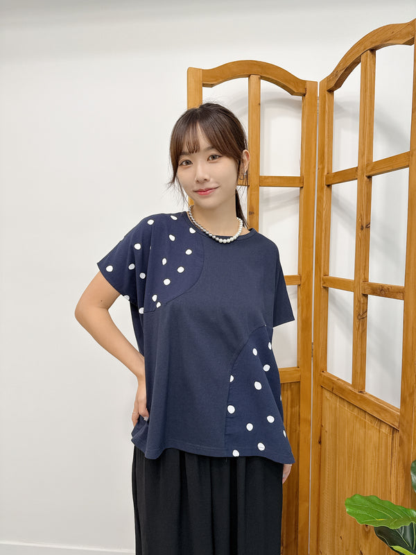 2507050 HA Dot Pattern Dolman Top - Navy