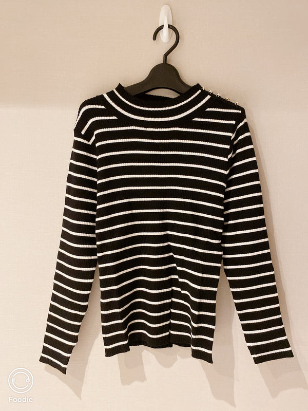 2511076 MW Rib Soft Striped Knit Top - Black