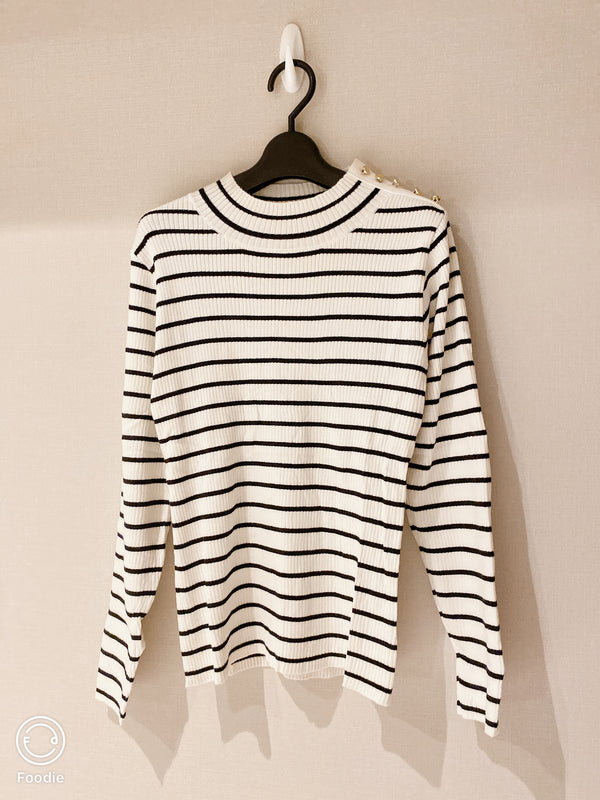 2511076 MW Rib Soft Striped Knit Top - White