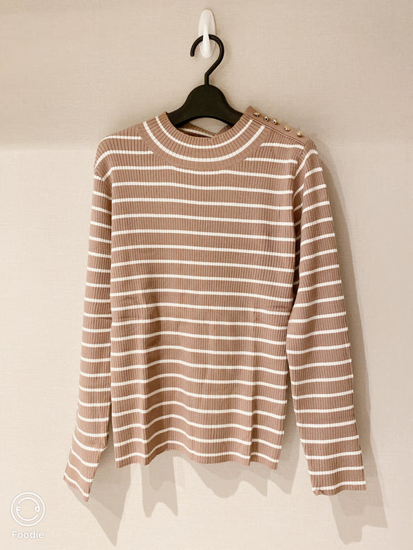 2511076 MW Rib Soft Striped Knit Top - Mocha