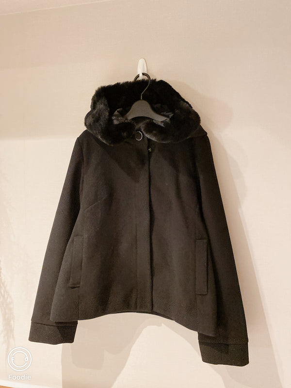 2511075 MW Back Ribbon Hooded Coat - Black