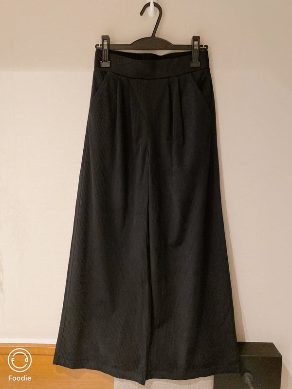 2511073 MW Corduroy Pleated Wide Leg Pants - Black