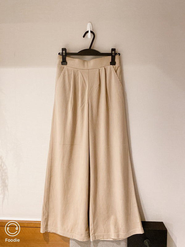 2511073 MW Corduroy Pleated Wide Leg Pants - Beige