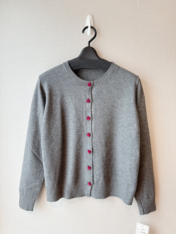 2509203 LU Heart Button Cardigan - Grey