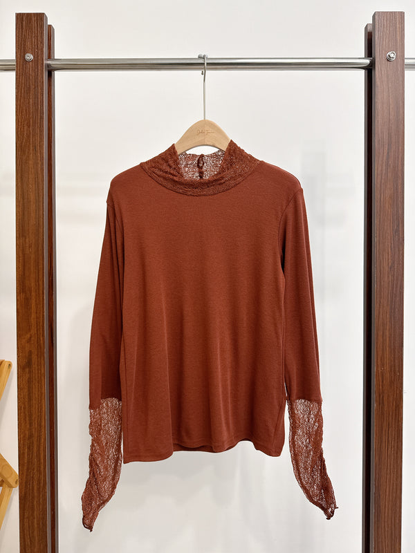 2510112 GL Turtleneck Long Sleeves Top - Brown