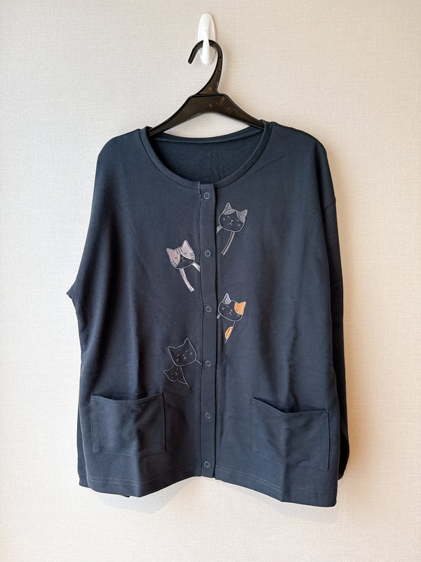 2509195 RO Embroidery Cats Cardigan - Charcoal