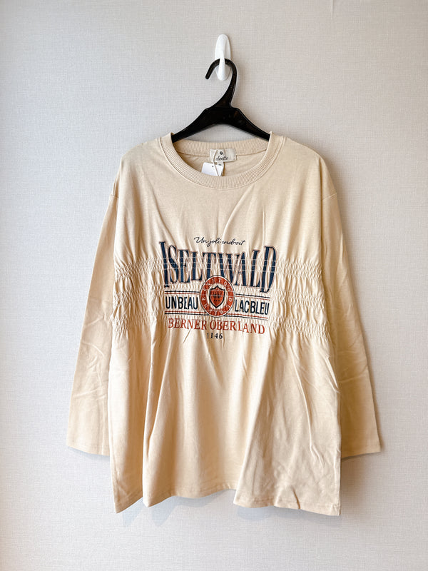 2509192 CH Chest Pleated Logo Tee - Beige