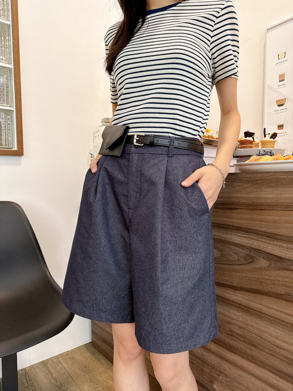 2505017 JF Denim Pleated Shorts - Navy
