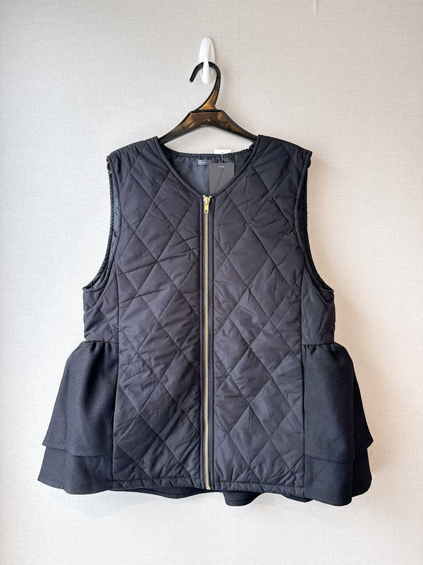 2509150 OU Rhombus Quilted Zip Vest - Black