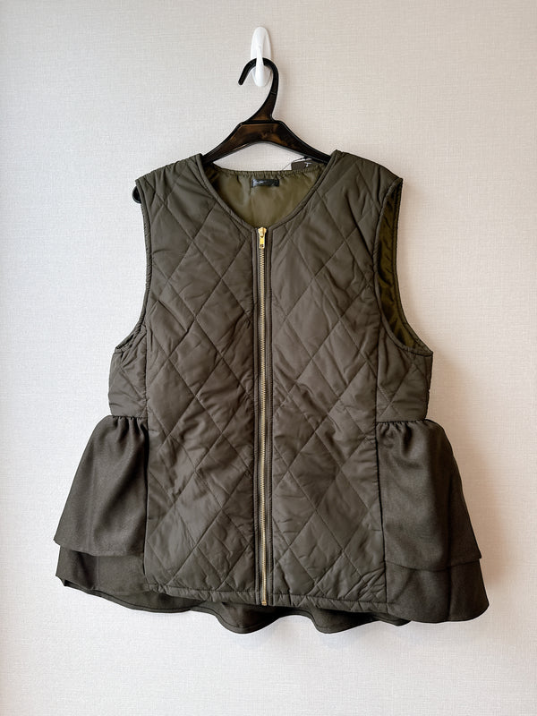 2509150 OU Rhombus Quilted Zip Vest - Green