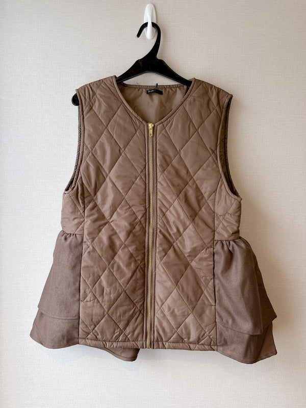 2509150 OU Rhombus Quilted Zip Vest - Mocha