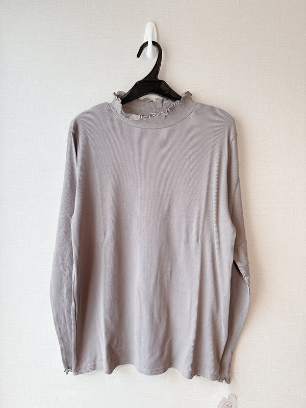 2509091 MMO Ruffle Neck Rib Tee - Brown
