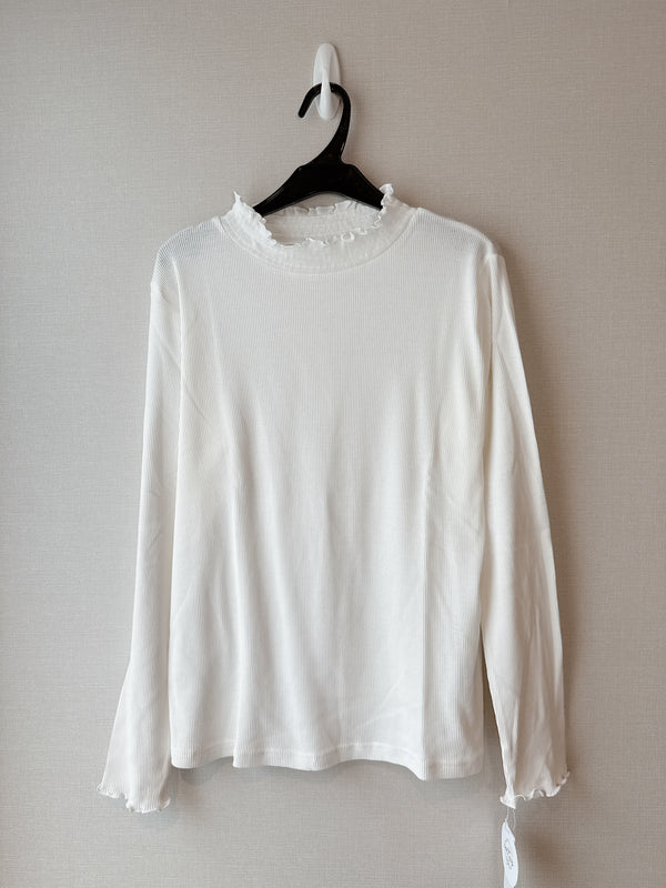 2509091 MMO Ruffle Neck Rib Tee - White