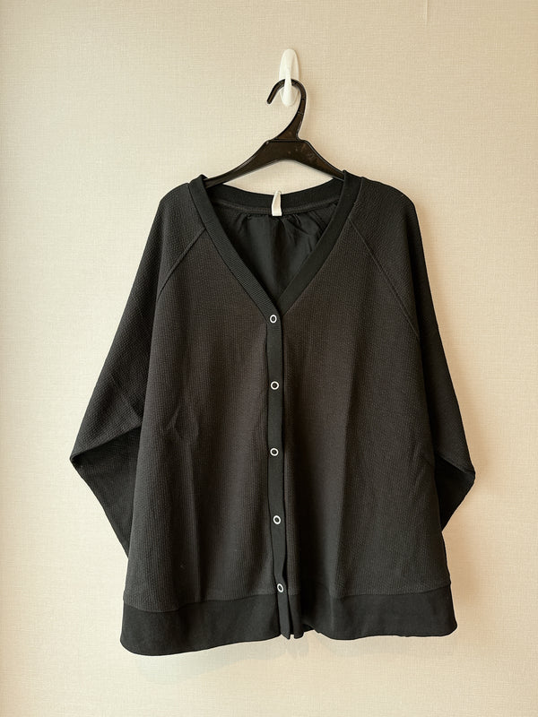 2509073 LUP Waffle Knit Cardigan - Black