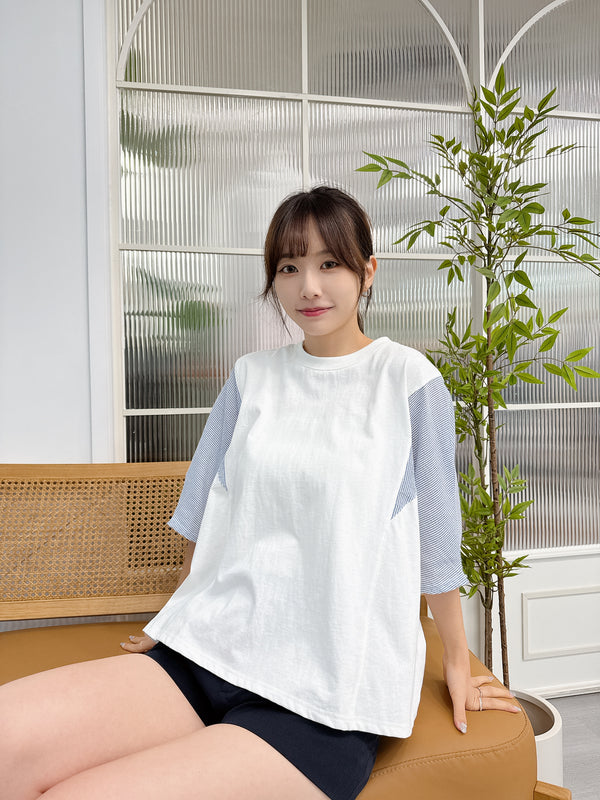 2506074 LUP Seersucker Switching Pullover - White