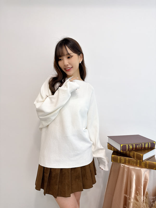 2511001 TU Pearl Slit Sleeve Knit Top - Ivory