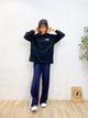 2311026 GL Embroidery Back Print Pullover - BLACK