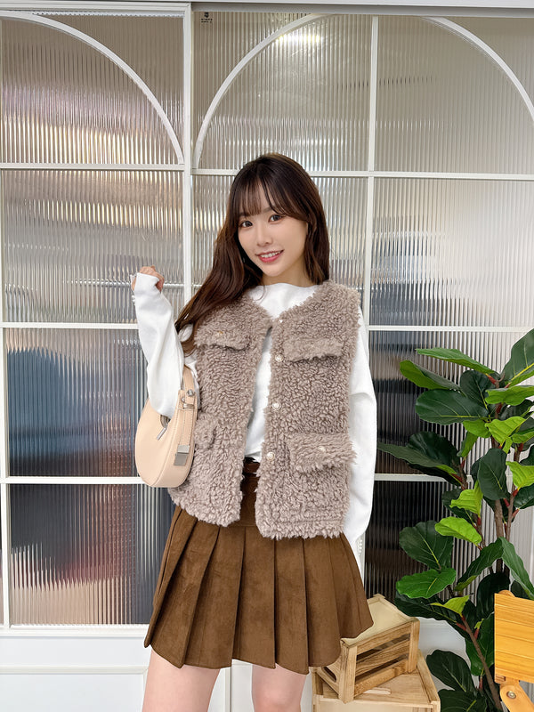 2511003 TU Berber Fleece Tweed Vest - Mocha