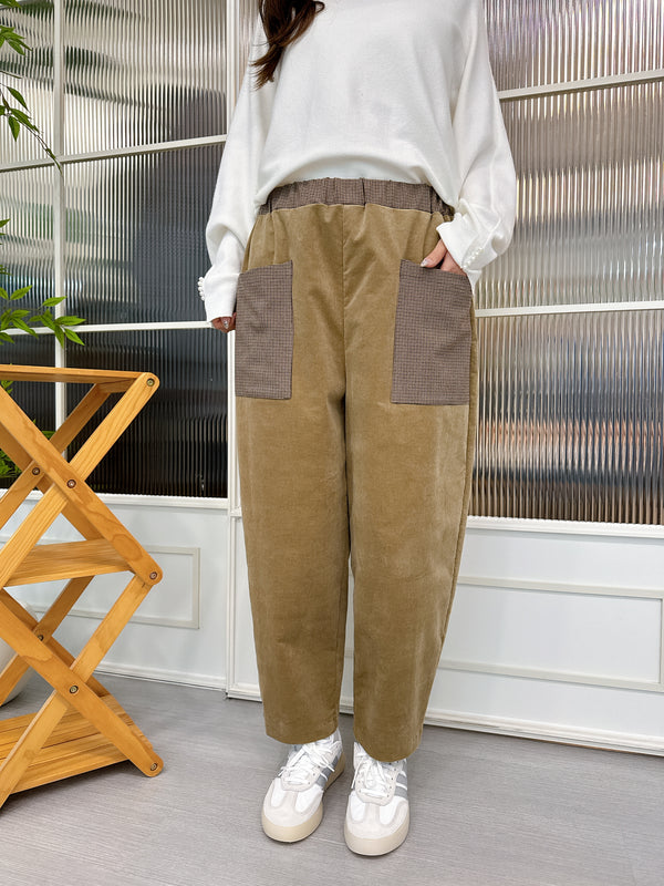 2511026 RS Checkered Pocket Corduroy Pants - Beige