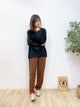 2310084 MAI V neck Pearls Top - BLACK