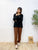 2310084 MAI V neck Pearls Top - BLACK