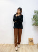 2310084 MAI V neck Pearls Top - BLACK