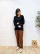 2310084 MAI V neck Pearls Top - BLACK