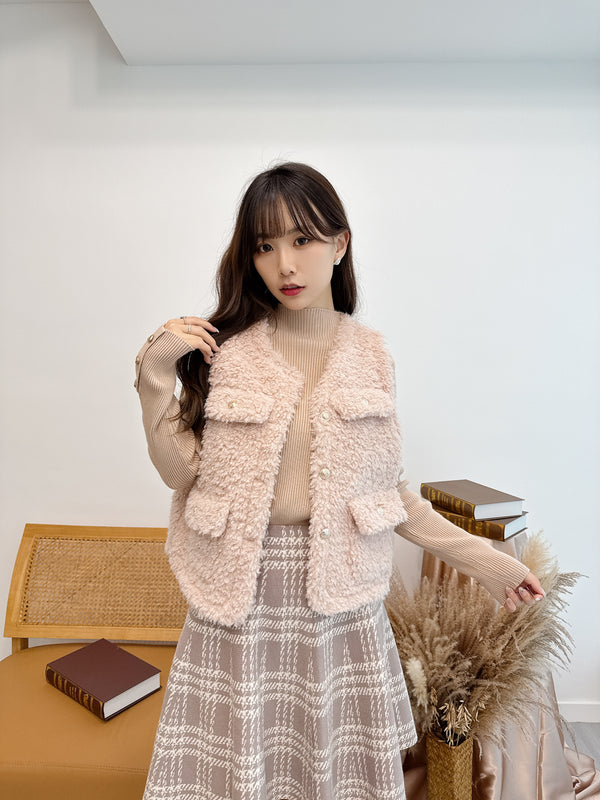 2511003 TU Berber Fleece Tweed Vest - Pink