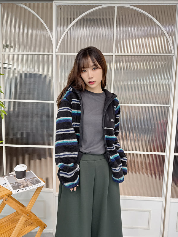 2511022 CONS Color Striped Fleece Jacket - Black