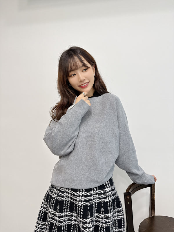 2511001 TU Pearl Slit Sleeve Knit Top - Grey