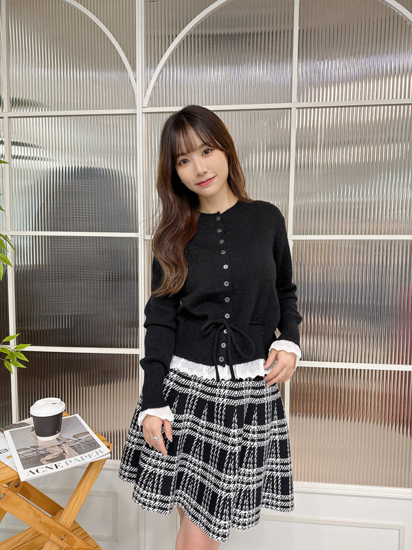 2511005 BE Lace Docking Knit Cardigan - Black