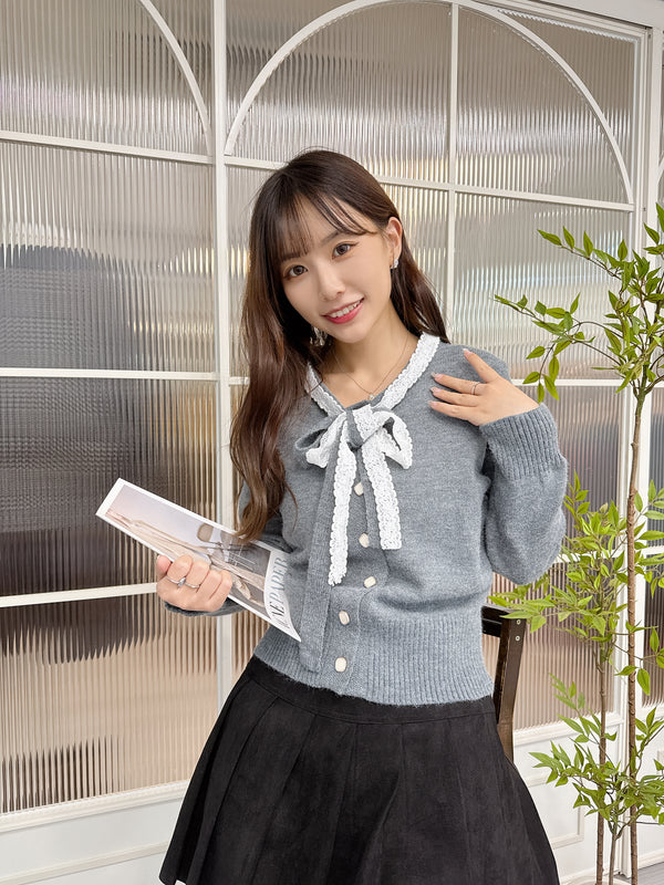 2511009 BE Lace Ribbon Cardigan - Grey