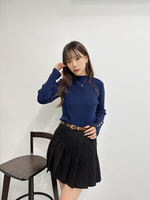 2511008 BE Heart Button Knit Top - Navy