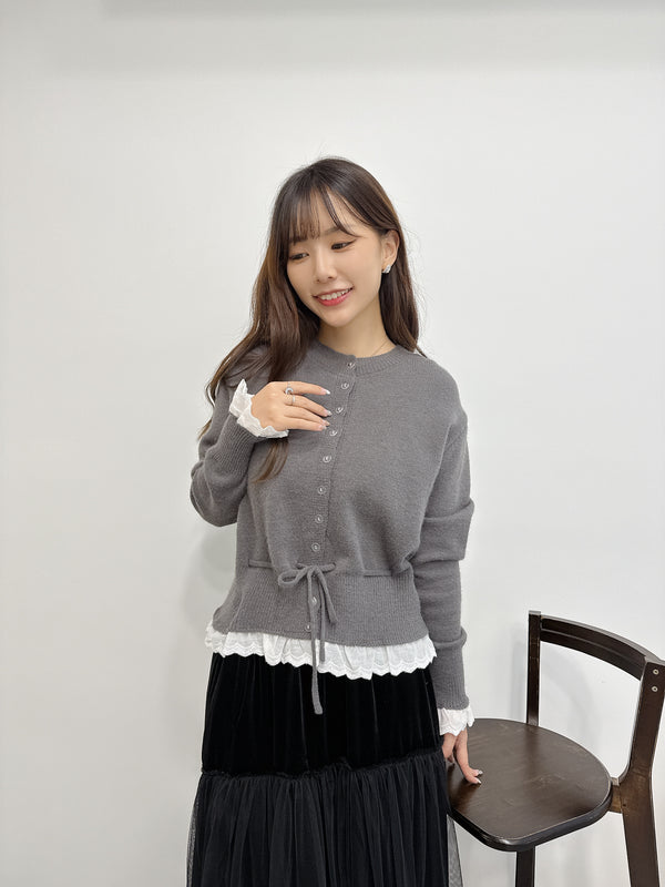 2511005 BE Lace Docking Knit Cardigan - Grey